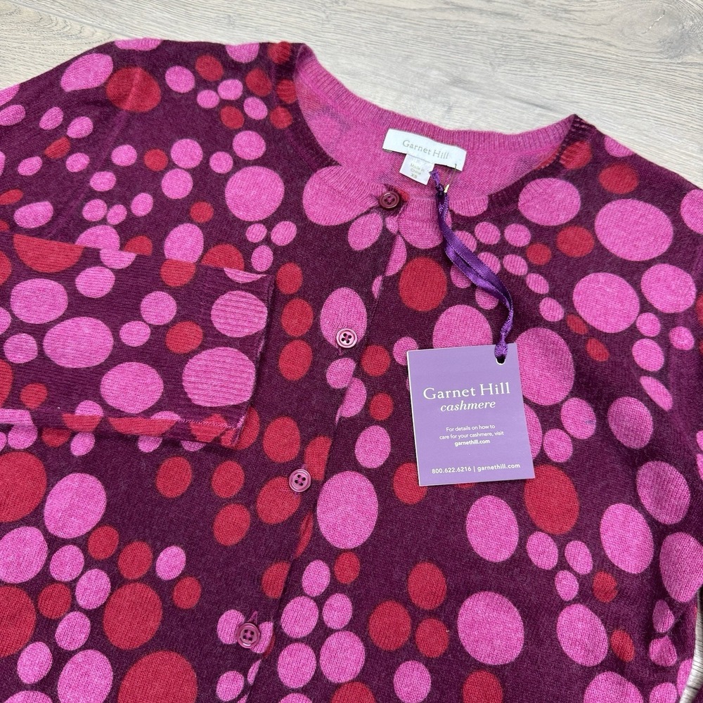 NWT Garnet Hill 100% Cashmere Purple Pink Bubble Geometri Cardigan Sweater Sz XS